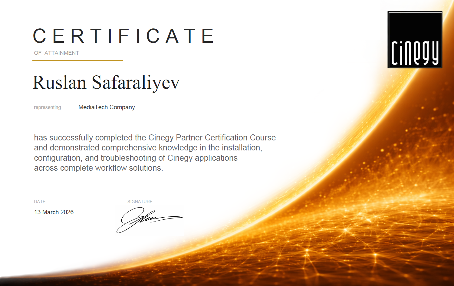 Cinegy gold partner — Cinegy, 2026
